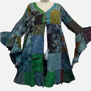 Nwt FUNKY STUFF hippie boho patch thin cotton TOP DUSTER CARDIGAN XL